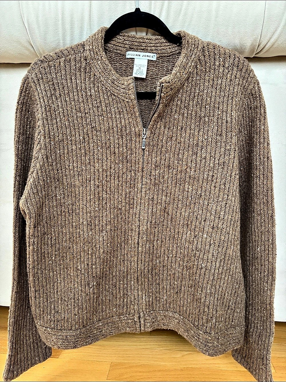 Jillian Jones Zip-Up Lambswool Sweater Brown XL